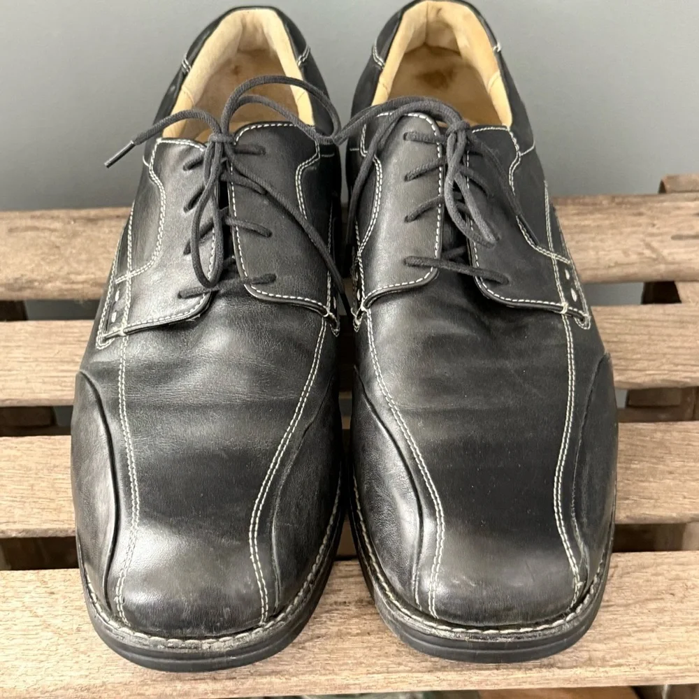 Johnston & Murphy Shuler Bicycle Oxford Shoes 11.5 Black Sheepskin‎ Leather A33